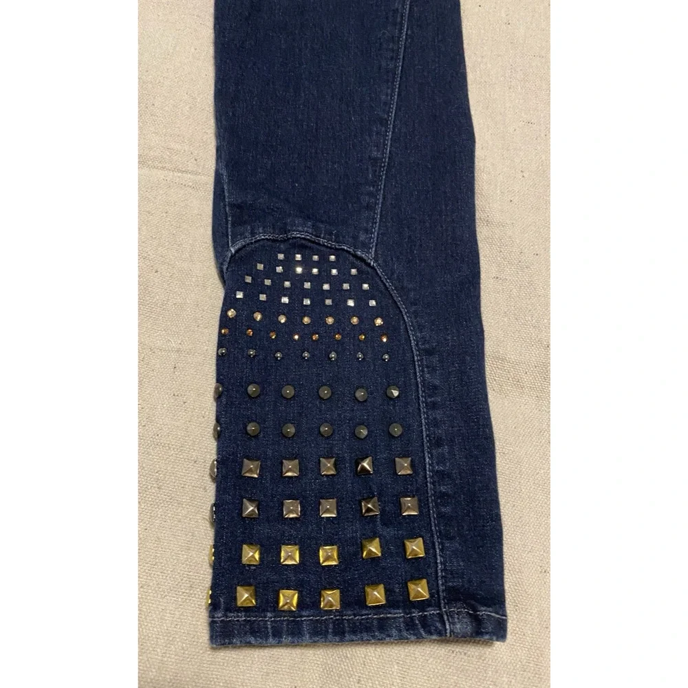 7 for all Mankind Skinny Jeggings Size 27 Dark Denim Jeans Studded Jeweled Legs - Picture 5 of 14